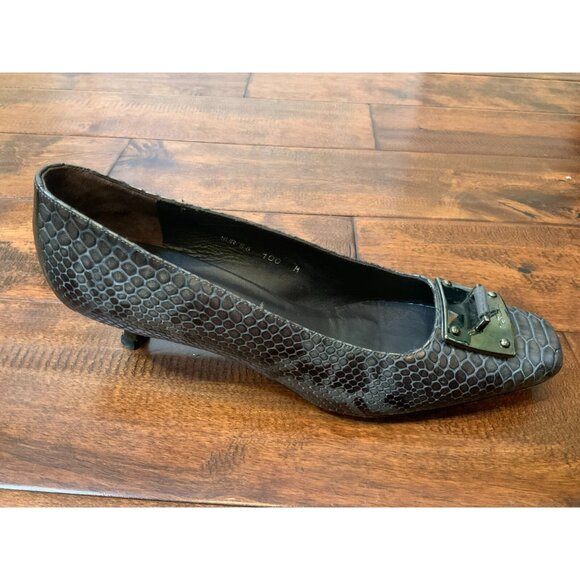 Donald J Pliner Gray Snakeskin Square Toe Kitten Heels W/ Buckle, Size 10 - Picture 1 of 11